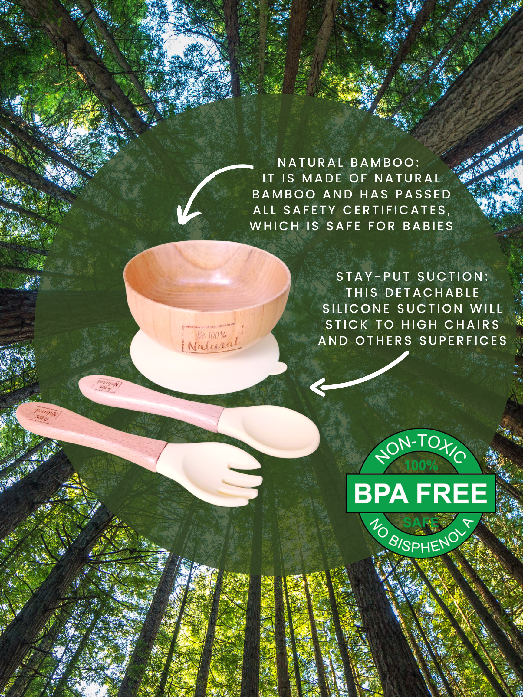 Bamboo baby & toodler set (3 pcs.) Ecofriendly and antimicrobial materials, excellent option for babies and toddlers.