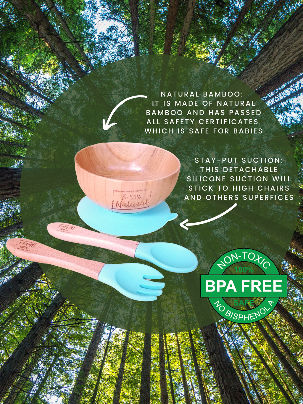 Bamboo baby & toodler set (3 pcs.) Ecofriendly and antimicrobial materials, excellent option for babies and toddlers.