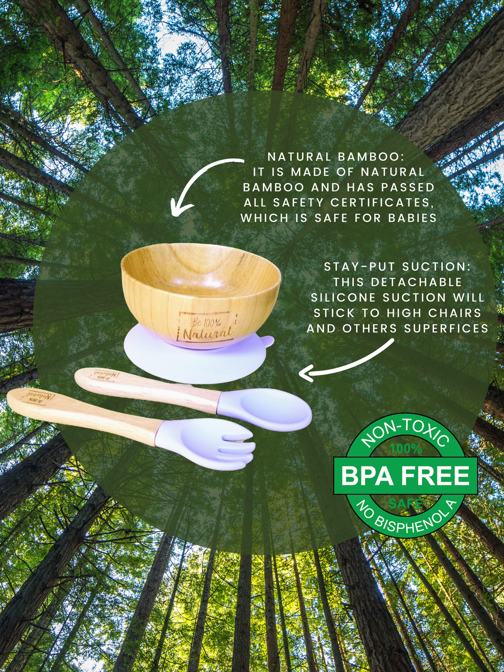 Bamboo baby & toodler set (3 pcs.) Ecofriendly and antimicrobial materials, excellent option for babies and toddlers.