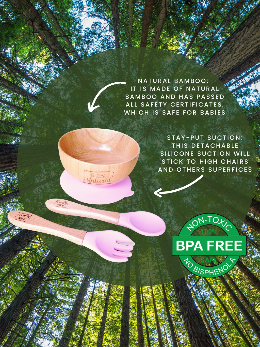 Bamboo baby & toodler set (3 pcs.) Ecofriendly and antimicrobial materials, excellent option for babies and toddlers.